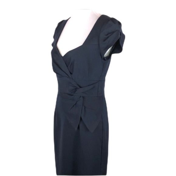 Nanette Lepore Navy Blue Sweetheart Illusion Bow Accent Sheath Dress - Picture 2 of 11